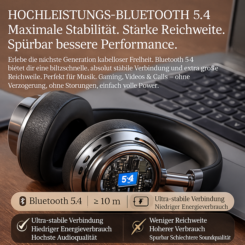 Retro Bluetooth 5.4 Kopfhörer HiFi Bass 38h Akku Gaming Low Latency