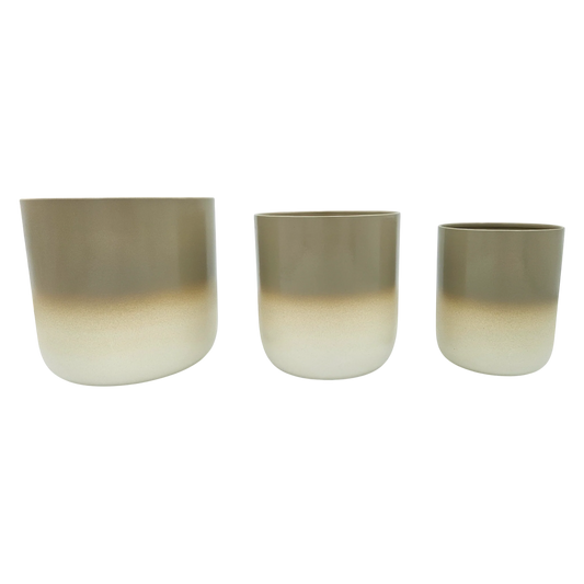 Pflanztopf Übertopf Blumentopf 3er Set Metalltopf creme beige rund Pflanzenübertopf