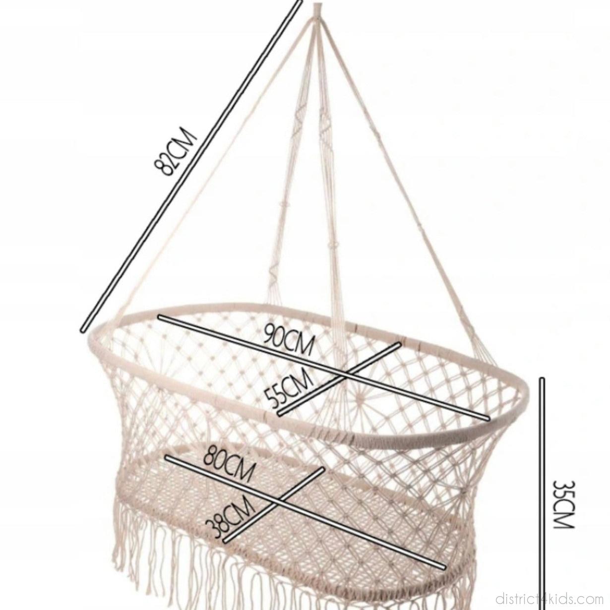 Boho hanging cradle made of macramé cotton yarn – gentle rocking for sweet dreams