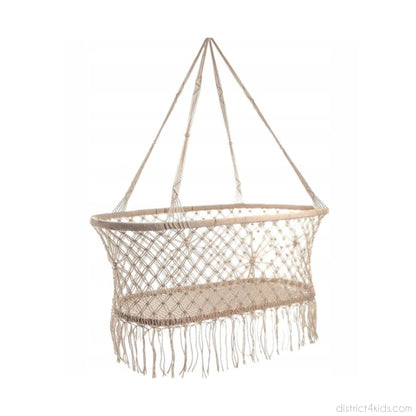 Boho hanging cradle made of macramé cotton yarn – gentle rocking for sweet dreams