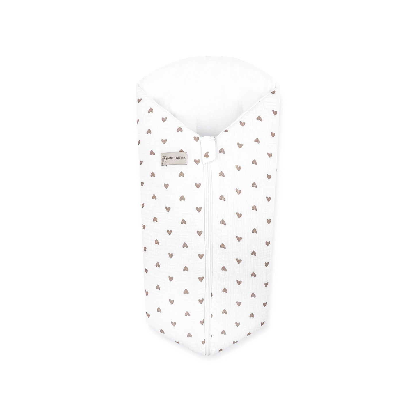 Pucksack Musselin Herzen braun mitwachsend – Ganzjahres Babyschlafsack
