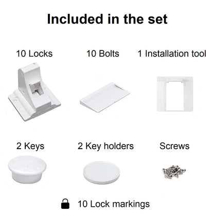 Magnetic Cabinet Lock for Baby Safety 10 Locks + 2 Keys