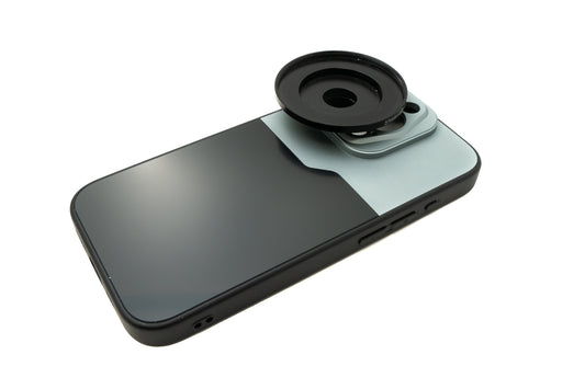 SYSTEM-S lens case 52 mm compatible with effect lens with thread for iPhone 15 Pro in black grey