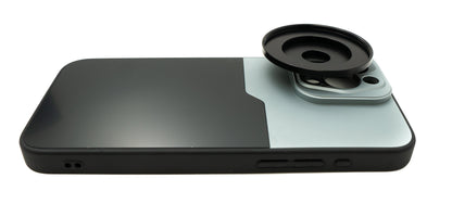 SYSTEM-S Objektiv Hülle 52 mm kompatibel mit Effekt Linse mit Gewinde für iPhone 15 Pro Max in Schwarz Grau