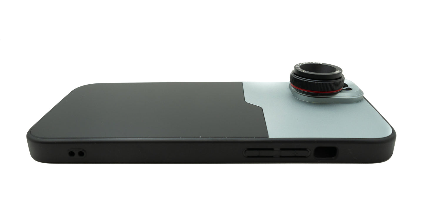 SYSTEM-S Macro Lens 2.8x 37 mm HD Filter with Case for iPhone 15 Plus in Black Gray