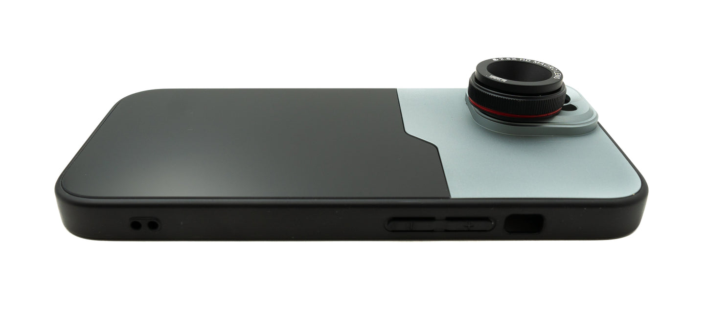 SYSTEM-S Makro Linse 2,8x 37 mm HD Filter mit Hülle für iPhone 15 in Schwarz Grau