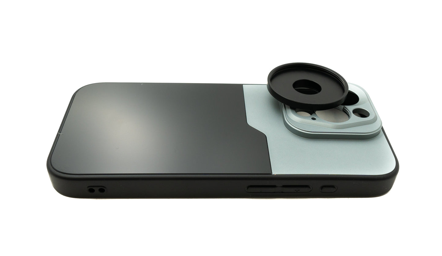 SYSTEM-S Objektiv Hülle 37 mm kompatibel mit Effekt Linse mit Gewinde für iPhone 15 Pro in Schwarz Grau