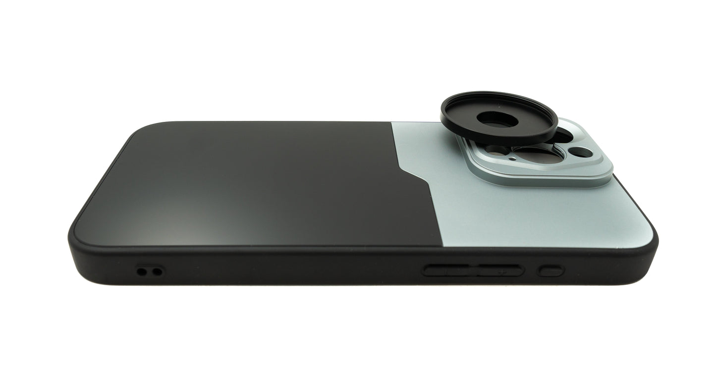 SYSTEM-S Objektiv Hülle 37 mm kompatibel mit Effekt Linse mit Gewinde für iPhone 15 Pro Max in Schwarz Grau