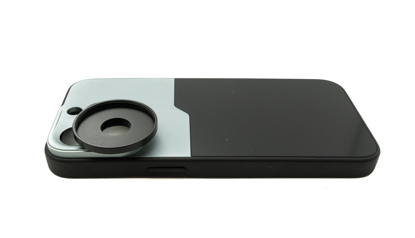 SYSTEM-S Objektiv Hülle 37 mm kompatibel mit Effekt Linse mit Gewinde für iPhone 15 Pro Max in Schwarz Grau