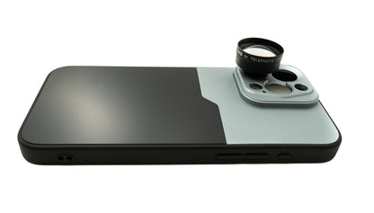 SYSTEM-S Zoom Linse 3x Tele Objektiv 37 mm Filter mit Hülle für iPhone 15 Pro Max in Schwarz Grau