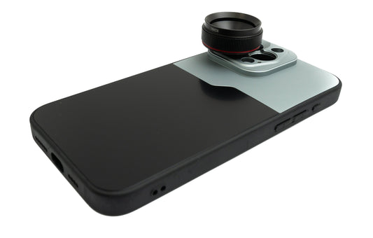 SYSTEM-S Macro Lens 1.1x to 2.8x Filter 37 mm with Case for iPhone 15 Pro Max in Black Gray