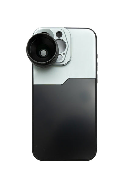 SYSTEM-S Makro Linse 1.1x bis 2.8x Filter 37 mm mit Hülle für iPhone 15 Pro Max in Schwarz Grau