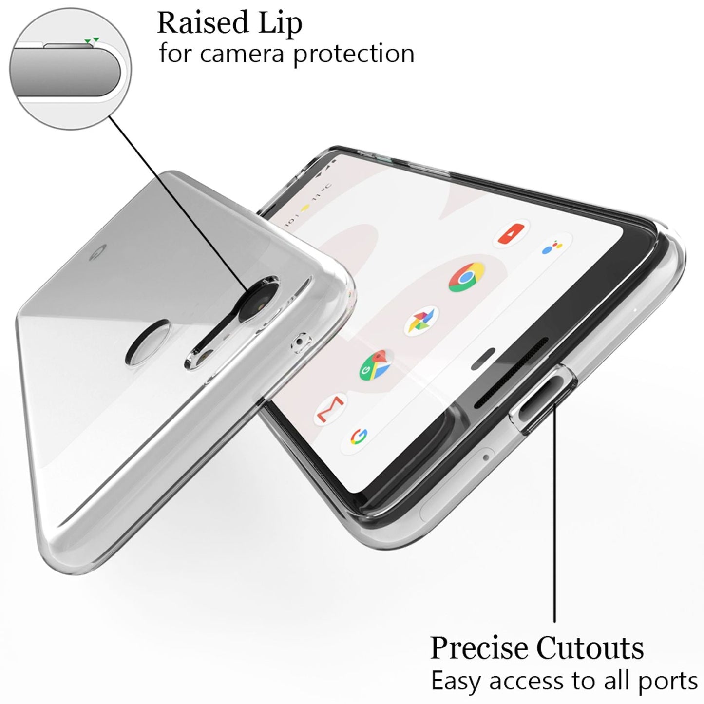 NALIA Transparente Silikonhülle für Google Pixel 3 – Anti-Gelb & Rutschfest – GLAZE (Handyhülle Kristallklar, Schlank & Stoßfest) – Marke aus Berlin