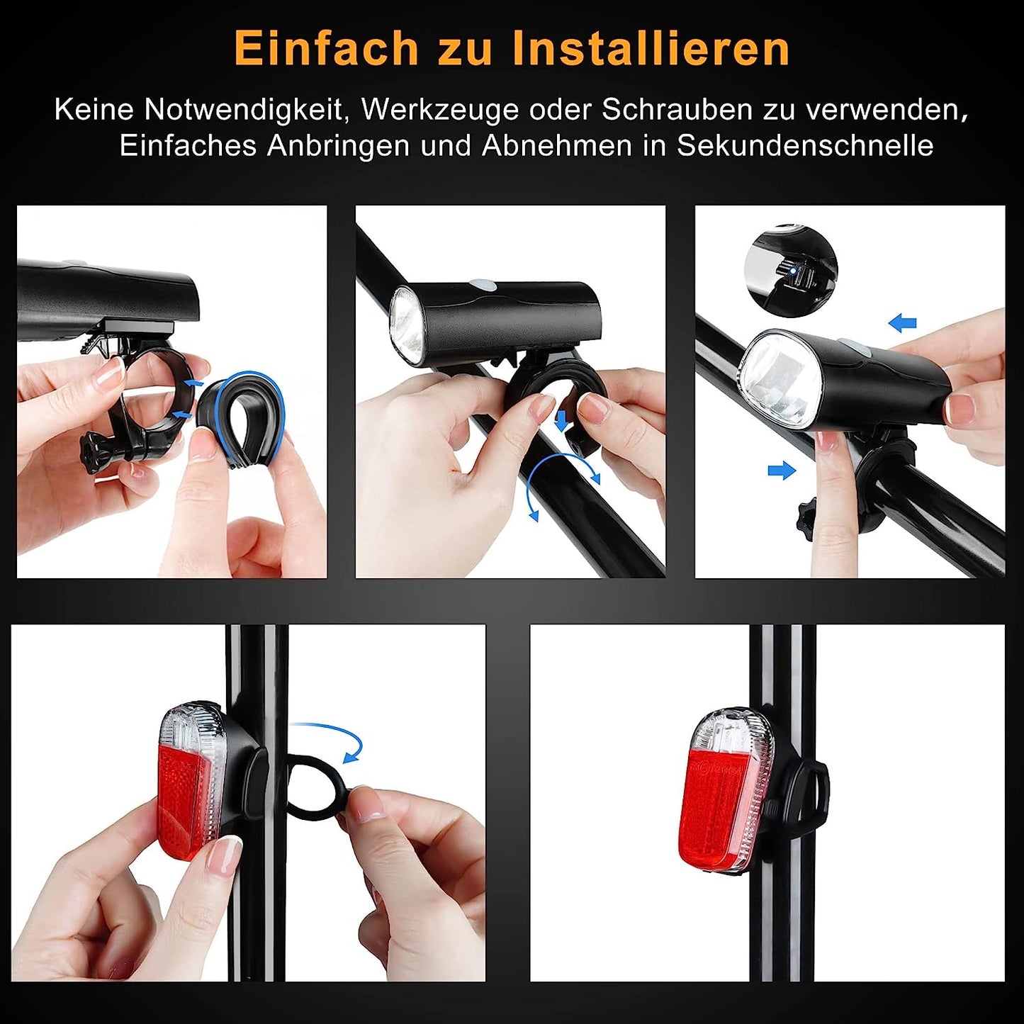 LED Bicycle Lights Set USB Rechargeable StVZO 30/15 Lux Front light Tail light
