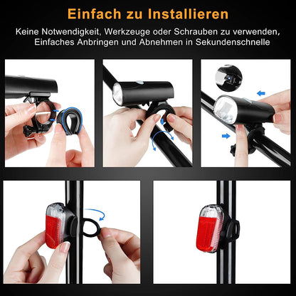 LED Bicycle Lights Set USB Rechargeable StVZO 30/15 Lux Front light Tail light