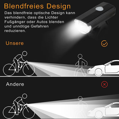 LED Bicycle Lights Set USB Rechargeable StVZO 30/15 Lux Metal Front Light