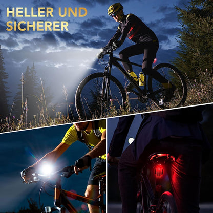 LED Bicycle Lights Set USB Rechargeable StVZO 30/15 Lux Metal Front Light