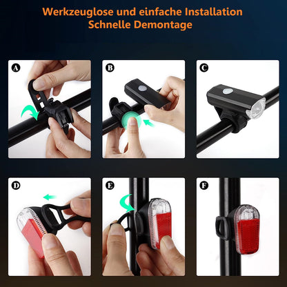 LED Bicycle Lights Set USB Rechargeable StVZO 30/15 Lux Metal Front Light