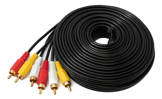 SYSTEM-S Cinch 3 RCA Kabel 10 m Stecker zu Stecker Stereo & Composite AV Schwarz