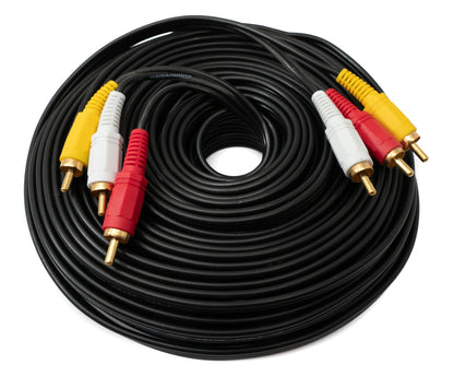 SYSTEM-S Cinch 3 RCA Kabel 20 m Stecker zu Stecker Stereo & Composite AV Schwarz