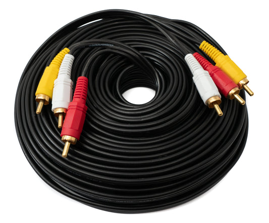 SYSTEM-S Cinch 3 RCA Kabel 20 m Stecker zu Stecker Stereo & Composite AV Schwarz