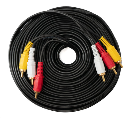 SYSTEM-S Cinch 3 RCA Kabel 20 m Stecker zu Stecker Stereo & Composite AV Schwarz