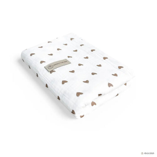 Muslin Hearts Brown Blanket - Muslin Cloth, Comforter &amp; Swaddle Blanket