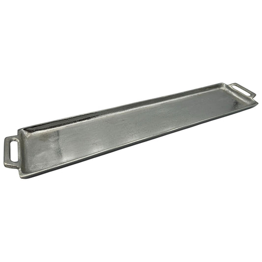 Metalltablett Tablett Serviertablett lang 59 cm Dekotablett silber mit Henkel