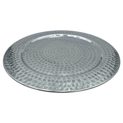 Dekoteller Kerzentablett Metallteller XXL 45 cm Hammerschlag silber Dekoschale