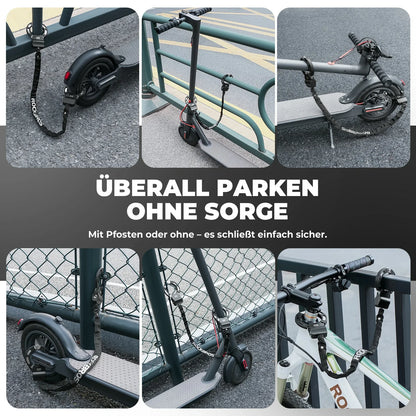 E-Scooter Schloss mit 59,5 cm Stahlkette, Fahrradschloss für Roller & Fahrrad