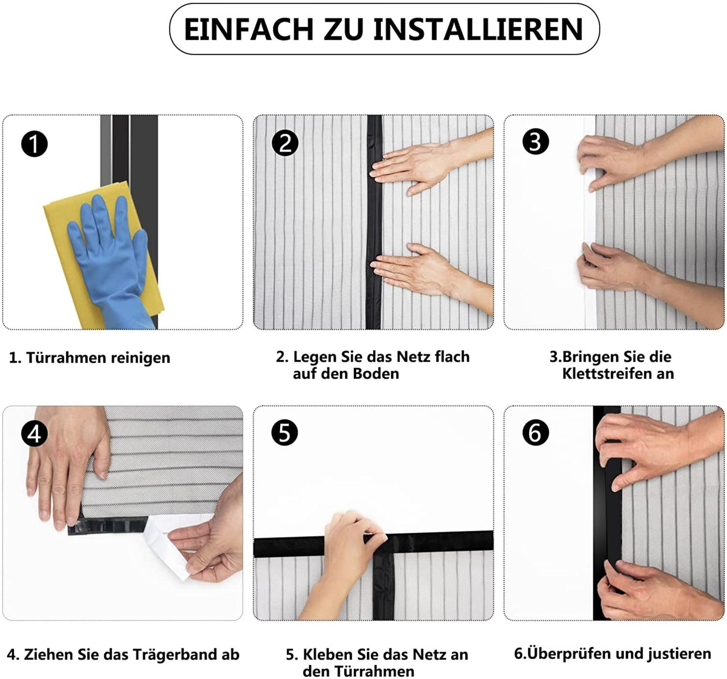Magnetic Fly Screen for Doors Insect Protection Net Polyester Black