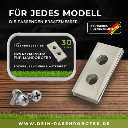 30 Edelstahl Ersatzklingen / Ersatzmesser 2-Loch Klingen Greenworks Optimow M
