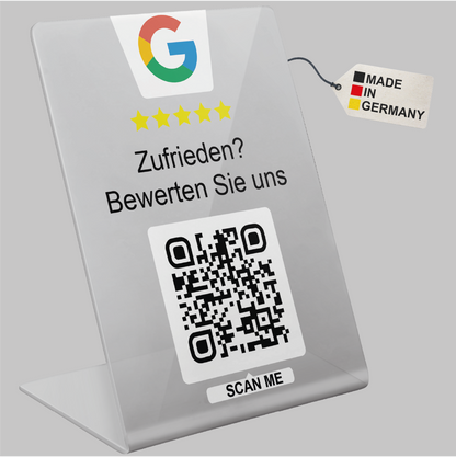 Google Bewertung Aufsteller Schild für Unternehmen Läden Shops Restaurants. QR Code und NFC V4