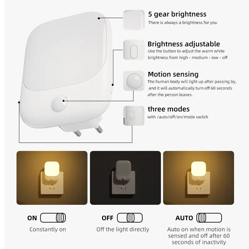 2 Pieces LED Night Light Plug-In with Motion Sensor