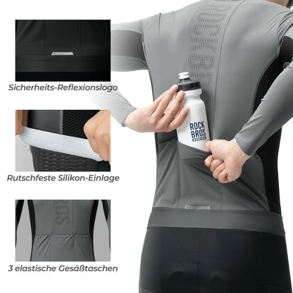 Fahrradtrikot Radtrikot Langarm Herren, Atmungsaktiv und Schnelltrocknend, Elastisches
