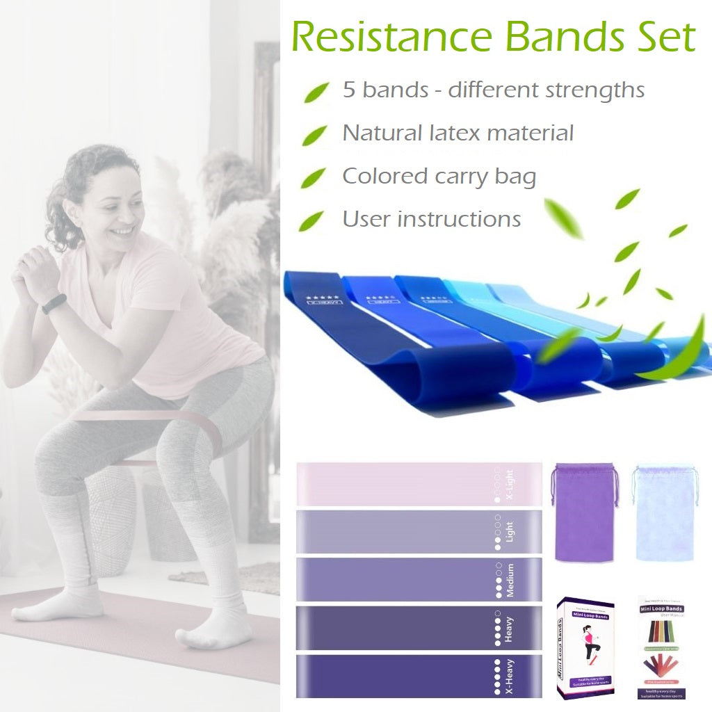 Fitness Bands Resistance Bands Set of 5 Latex Elastic bands