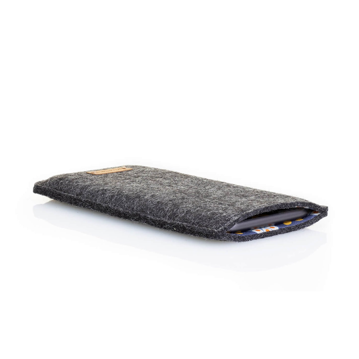 Handytasche für iPhone SE 2022 | aus Filz und Bio-Baumwolle | anthrazit - bloom | Modell "LET"