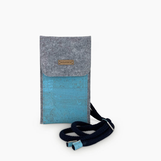 iPhone 16 Pro Max shoulder bag | Felt &amp; cotton | light gray - azure | KEDJA deluxe