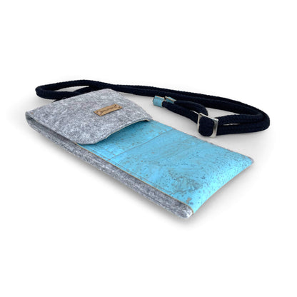 Shoulder bag for Xiaomi Redmi Note 14 | made of felt and organic cotton | light grey - azure | KEDJA deluxe model