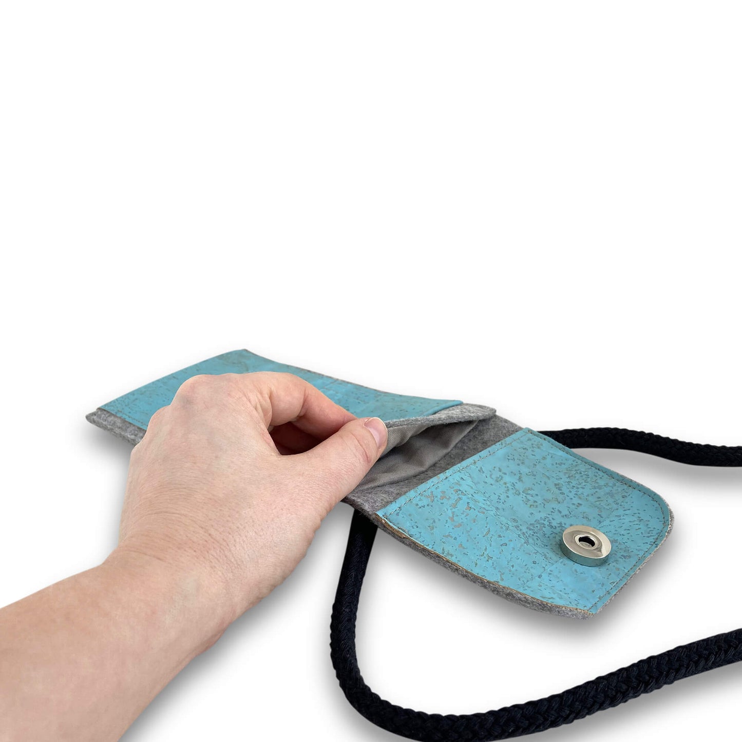 Shoulder bag for Xiaomi Redmi Note 14 | made of felt and organic cotton | light grey - azure | KEDJA deluxe model