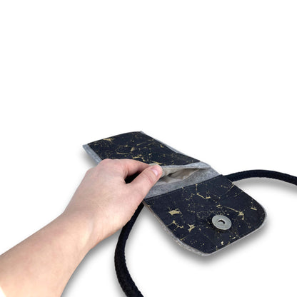 iPhone 16 Pro Max shoulder bag | Felt &amp; cotton | light gray - black | KEDJA deluxe
