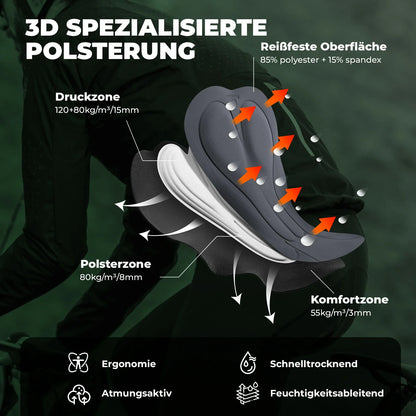 Herren Radlerhose mit Träger Gepolstert, Fahrradhose Kurz, Atmungsaktive schnelltrocknende