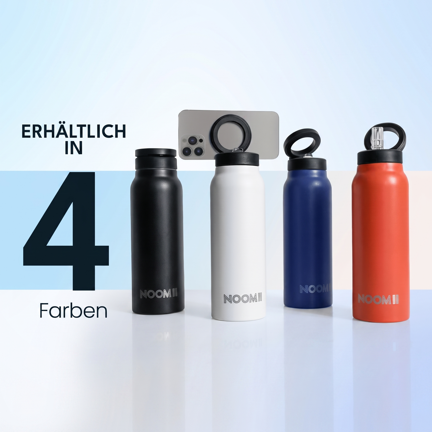 NooMii Edelstahl-Trinkflasche 800 ml – Magnetdeckel & Handyhalter