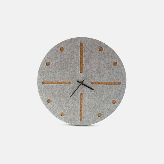 Wanduhr aus Filz und Kork 30 cm | hellgrau - schwarz | Design: Odense