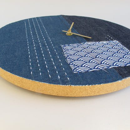 Wabi Sabi Denim Wall Clock, Round, 30 cm | Denim - Gold | Design: Nagoya