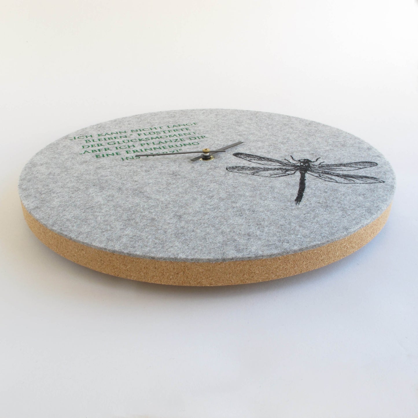 Felt and cork wall clock 30 cm | Design "Libelle" by Anja Streese