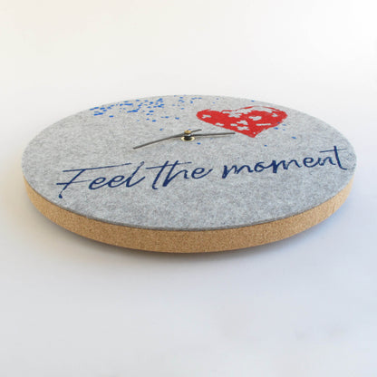 Felt and cork wall clock, 30 cm | Design "Heart" by Anja Streese