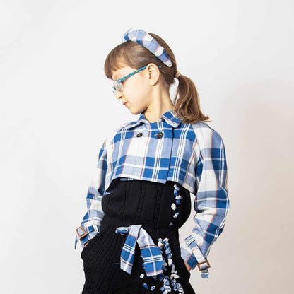 Kids Bolero Jacke in Blau und Weiß Karomuster