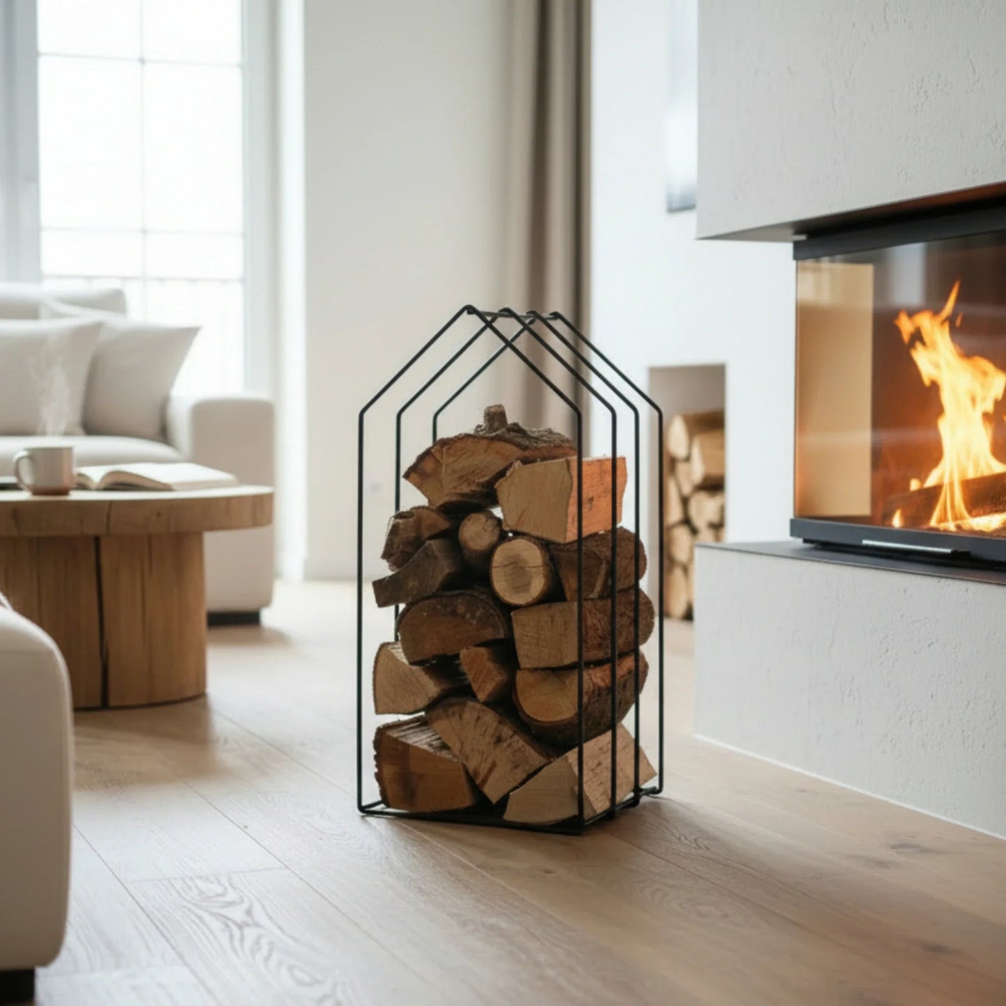 Kaminholzregal Kaminregal Holzregal schwarz Haus Massiv Metall schwarz 79x39x30