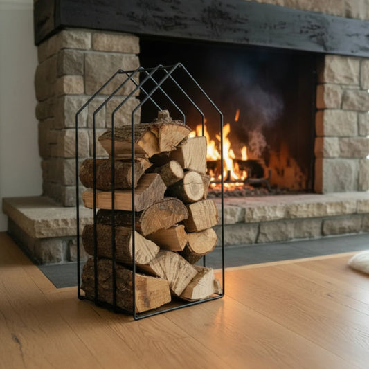 Kaminholzregal Kaminregal Holzregal schwarz Haus Massiv Metall schwarz 79x39x30